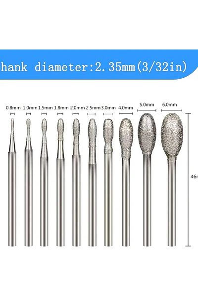 Choice Other 10 Pcs Diamond Burr, 3/32 Inch Shank Stone Carving Bits For Dremel Rotary Tools (OVAL SHAPE)