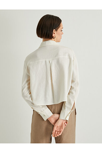 Koton Košile ze směsi plátna - dlouhý rukáv, kapsa a knoflík