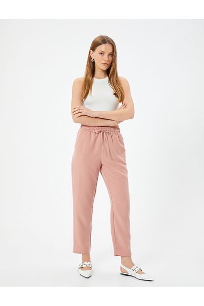 Koton Waist Lace-Up Carrot Trousers - Modal Mix