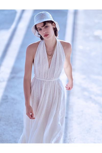 Koton Φόρεμα σε γραμμή Α Midi Halter Neck Scallop - Με φόδρα