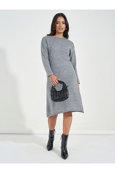 Styli Plain Knit Sweater Knee Length Dress