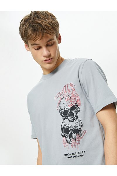 Koton Μπλουζάκι με κοντό μανίκι Skull Printed - Slogan Crew Neck