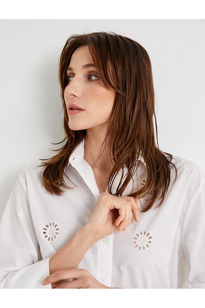 Koton Long Sleeve Cotton Oversize Scalloped Shirt