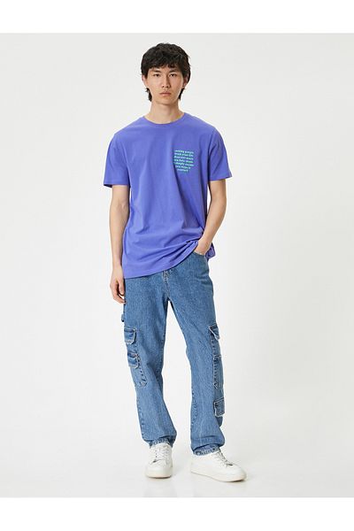 Koton Crew Neck Slogan Printed Slim Fit T-Shirt