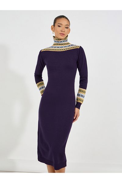 Styli Embroidered Pattern Knitted Sweater Midi Dress