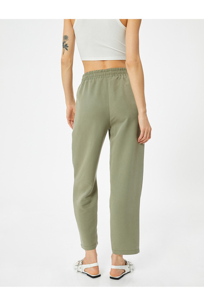 Koton Yüksek Bel Modal Kumaş Pantolon Bol Paça Beli Bağcıklı Cepli