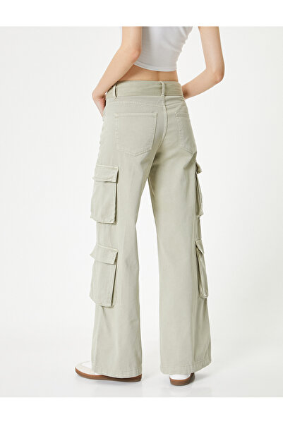 Koton Geniş Paça Kargo Pantolon Kemerli Yüksek Bel Pamuklu - Bianca Wide Leg Cargo Jeans