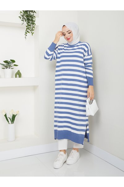 MODAMÜNASİP Wonderful Striped Knitwear Dress
