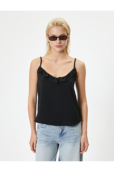 Koton Ruffled Thin Strap Tank Top with Aerobin Fabric - Loose Fit