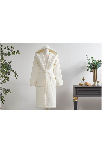 Özdilek Φωτεινό βελούδινο μπουρνούζι με κουκούλα