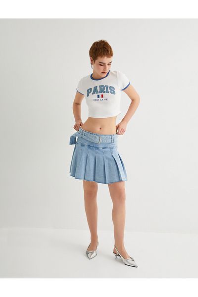 Koton Mini Fustă Denim plisată - detaliată curea
