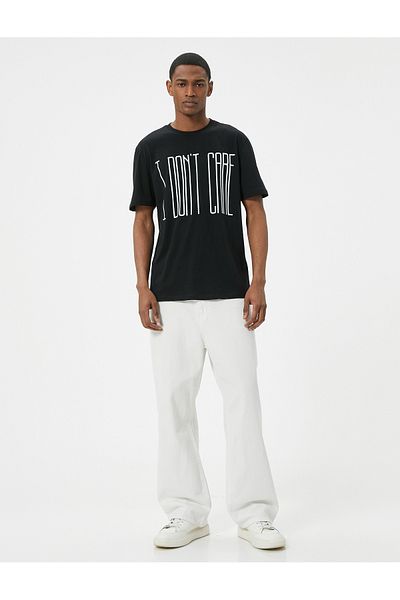 Koton Βαμβακερό μπλουζάκι με λεπτή εφαρμογή - Crew Neck, Slogan print, κοντό μανίκι