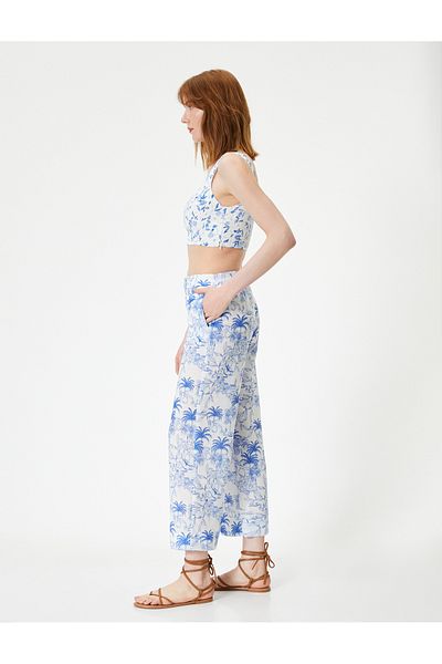 Koton Floral παντελόνι Culotte φαρδιά τσέπη στο πόδι κανονική μέση