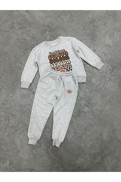 KAPROLLI Set de trening pentru copii, 100% bumbac, cu 3 fire, fără ridicare, cu gâtul turn, costum pentru școală pentru copii