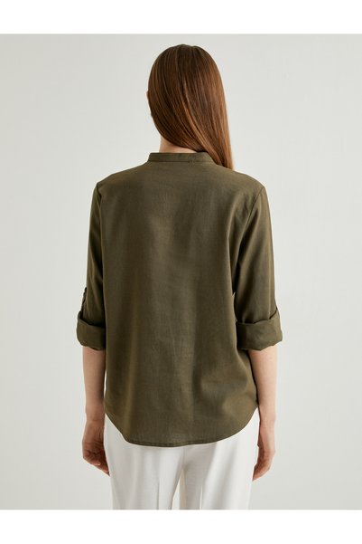 Koton Prevailing Collar Shirt Long Sleeve Buttoned Viscose Linen Blended Standard Cut