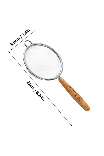 WORTHBUY L WORTHBUY Flour Sieve Stainless Steel Fine Mesh Strainer Wooden Handle Residue Filter Spoon Coland.