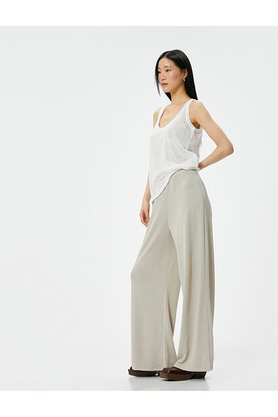 Koton Wide Leg Trousers Regular Waist Elastic Viscose Mixed
