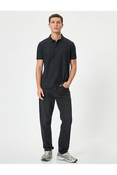 Koton Tenké pletené tričko Slim Fit Polo s výstřihem – krátký rukáv a knoflík