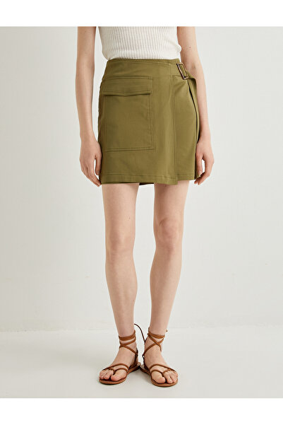 Koton Mini Cargo Skirt Buckle Detailed Pocketed Cotton Regular Waist
