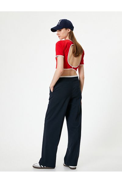 Koton Slim Fit Crop T-Shirt - Short Sleeve, Crew Neck, Camisole Color Contrast