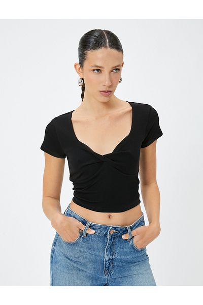 Koton Tricou din bumbac cu mânecă scurtă cu guler asimetric