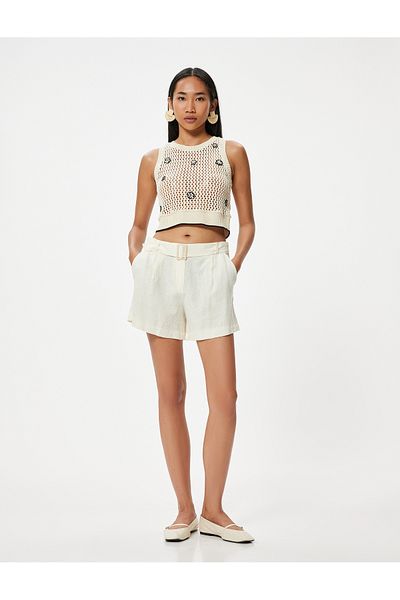 Koton Sleeveless Crop Crochet - Round Neck with Floral Applique