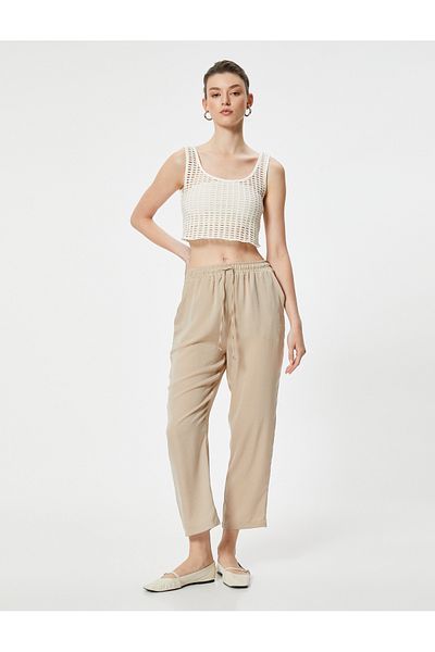 Koton Waist Tied Pocket Crop Leg Trousers