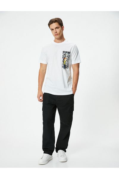 Koton Rick and Morty Licensed βαμβακερό μπλουζάκι - στάμπα στην πλάτη, κοντό μανίκι, λαιμόκοψη