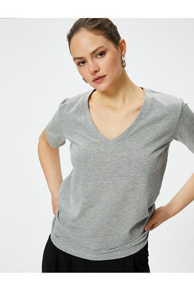Koton V-Neck Cotton Short Sleeve T-Shirt