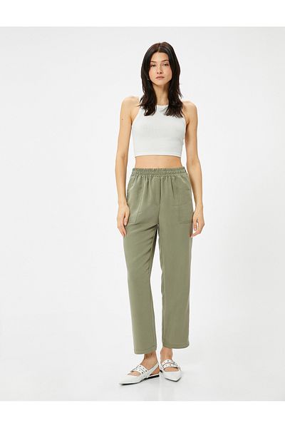 Koton High Waist Lace-Up Pocket Modal Fabric Trousers - Wide Leg