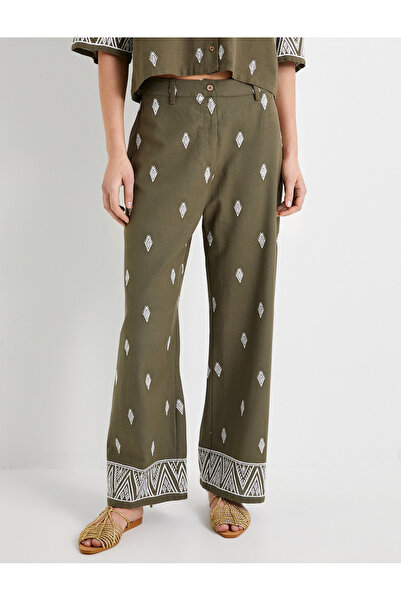 Koton Palazzo Pantolon Etnik Nakışlı Normal Bel
