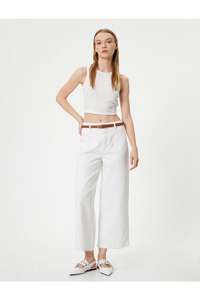 Koton Jeans mit weitem Bein und Gürtel und hoher Taille – Bianca Crop Jean