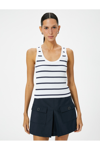 Koton Strickunterhemd mit U-Ausschnitt, dicker Träger, strukturiert, Standard-Passform