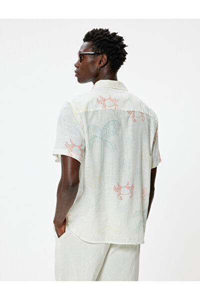 Koton Βαμβακερό κοντομάνικο πουκάμισο με σχέδιο παλάμης