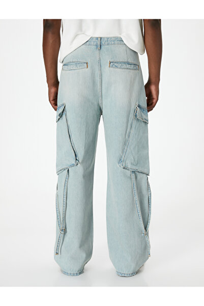 Koton Вільні джинсові штани з широкими штанинами з карго-кишенями та ґудзиками