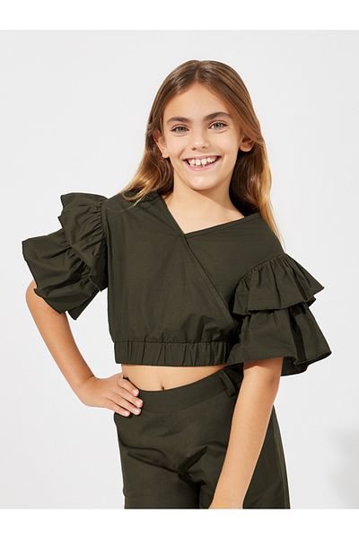 Styli Layered Sleeve Crop Top & Wide Leg Pants Set
