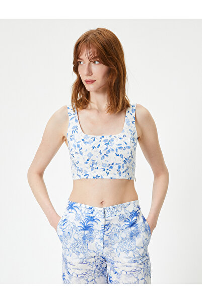 Koton Květinový top s čtvercovým límcem vroubkováním