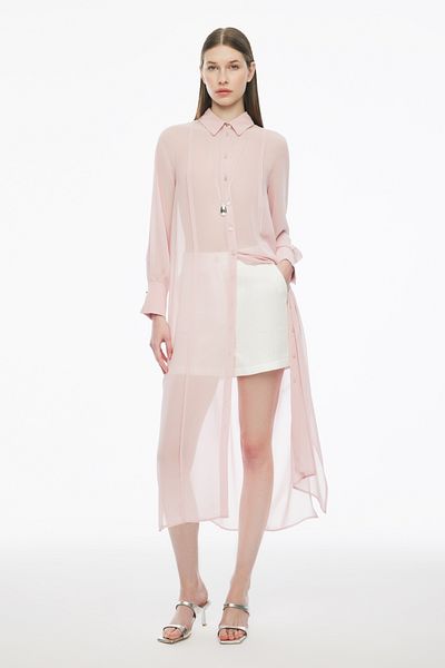 Perspective Dried Rose Colored Blants Long Tunic - Regular Fit, Fitted Sleeves and Shirt Collar
