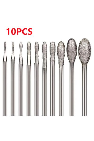 Choice Other 10 Pcs Diamond Burr, 3/32 Inch Shank Stone Carving Bits For Dremel Rotary Tools (OVAL SHAPE)