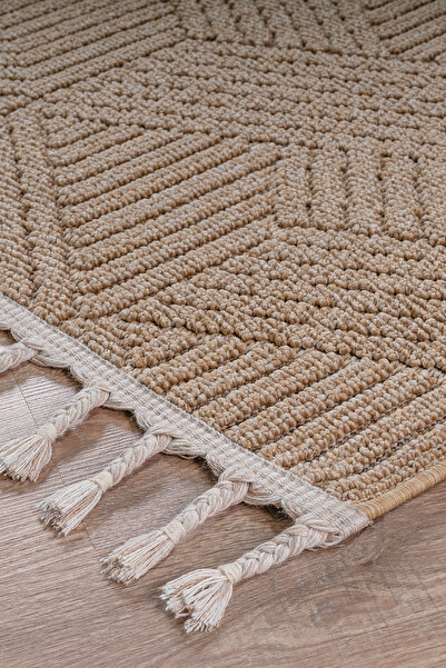 SANRUGS Home & Living Bukleli Sisal Modern İskandinav Bej Kahve Jüt Dokuma Ha...