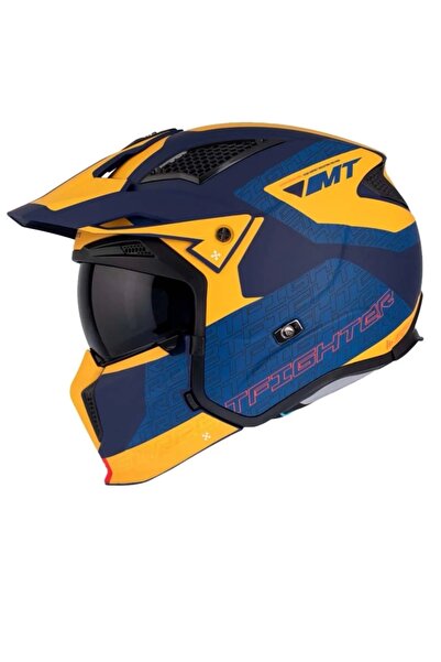MT Street Fighter Sarı Lacivert Kask