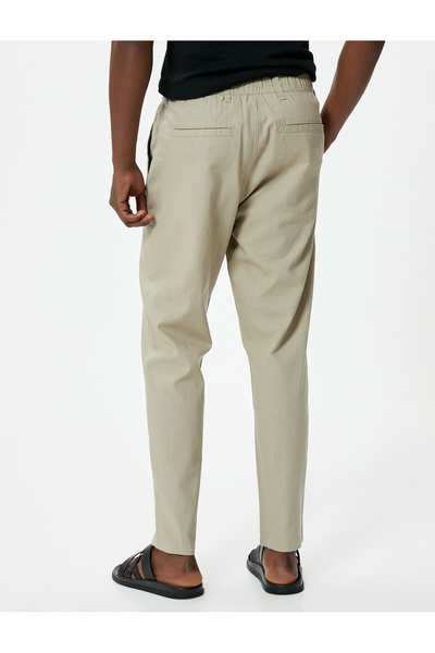 Koton Boyfriend Pantolon Beli Bağcıklı Chino Cep Detaylı Keten Karışımlı