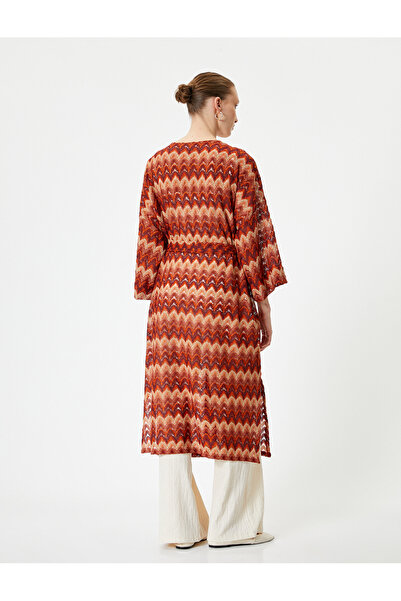 Koton Dlouhý Cardigan Kimono s páskem se širokým rukávem