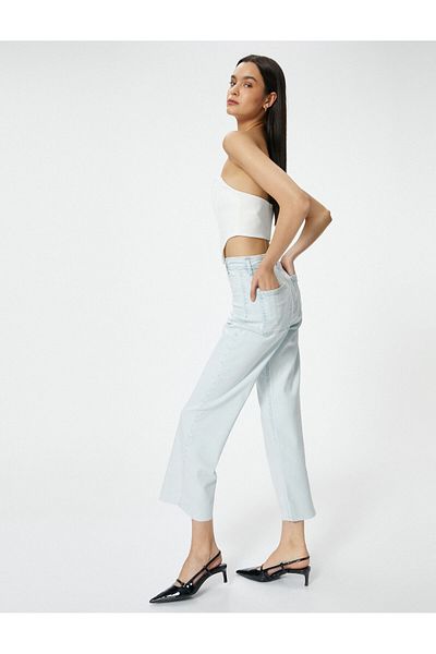 Koton Weite Jeans mit kurzem Bein, hohe Taille, dehnbar, bequeme Passform, Tasche, Baumwolle - Sandra Jeans