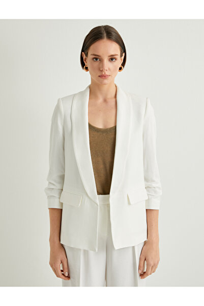 Koton Viscose Linen Blended - Blazer Jacket with Draped Sleeves and Pockets