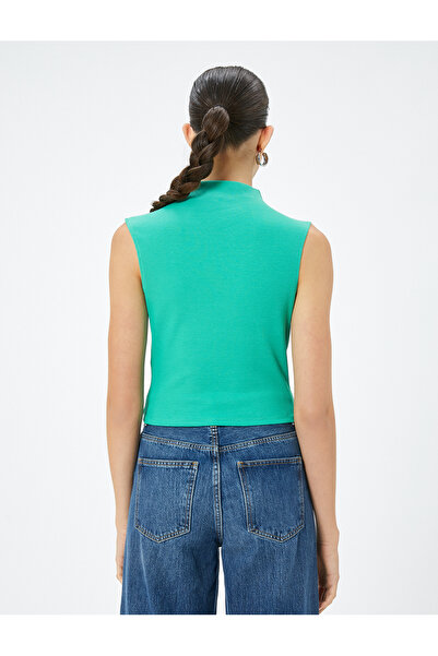 Koton Stand Collar Sleeveless Cotton Crop Corded Tank Top