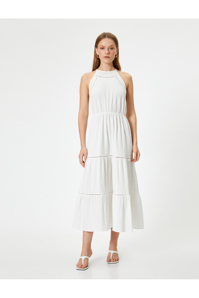 Koton Vrstvené šaty s dlouhou ohlávkou s texturou