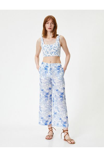 Koton Floral παντελόνι Culotte φαρδιά τσέπη στο πόδι κανονική μέση