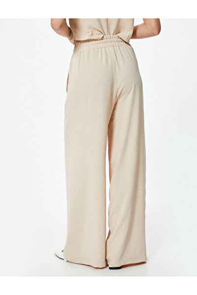 Koton Dökümlü Palazzo Pantolon Beli Lastikli Bağlamalı Cepli