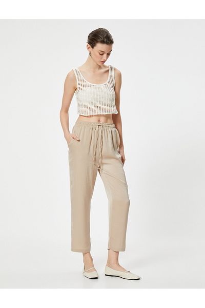 Koton Waist Tied Pocket Crop Leg Trousers